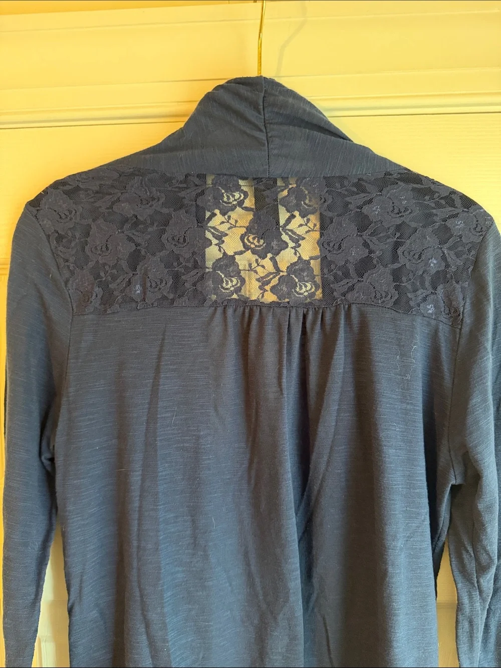 Weavers Navy Lace-Back Open Cardigan